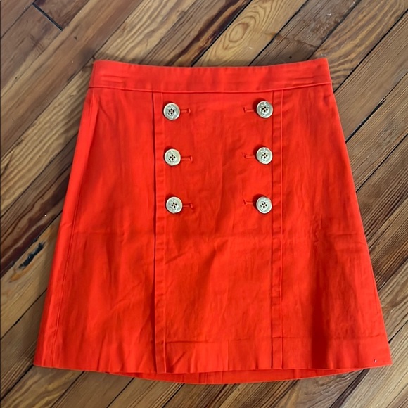 J. Crew Marine Orange A-Line Linen Blend Mini Skirt with Gold Buttons - OOP - Picture 1 of 7